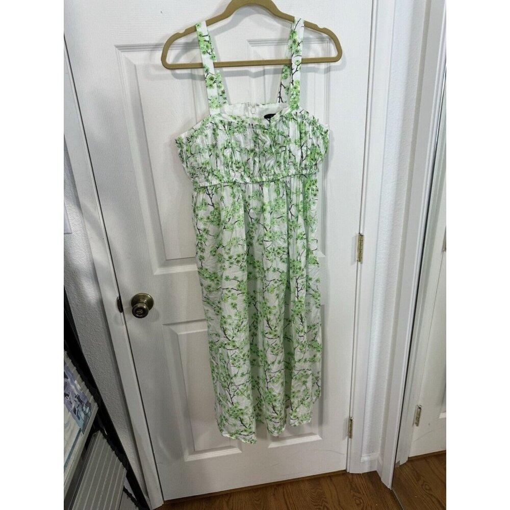 J. Crew reimagined 100% Cotton Tank Midi Dress Lime Cherry Blossom Sz 14